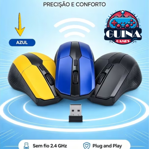 Mouse Sem Fio 2.4GHz USB Óptico com Botões de Precisão